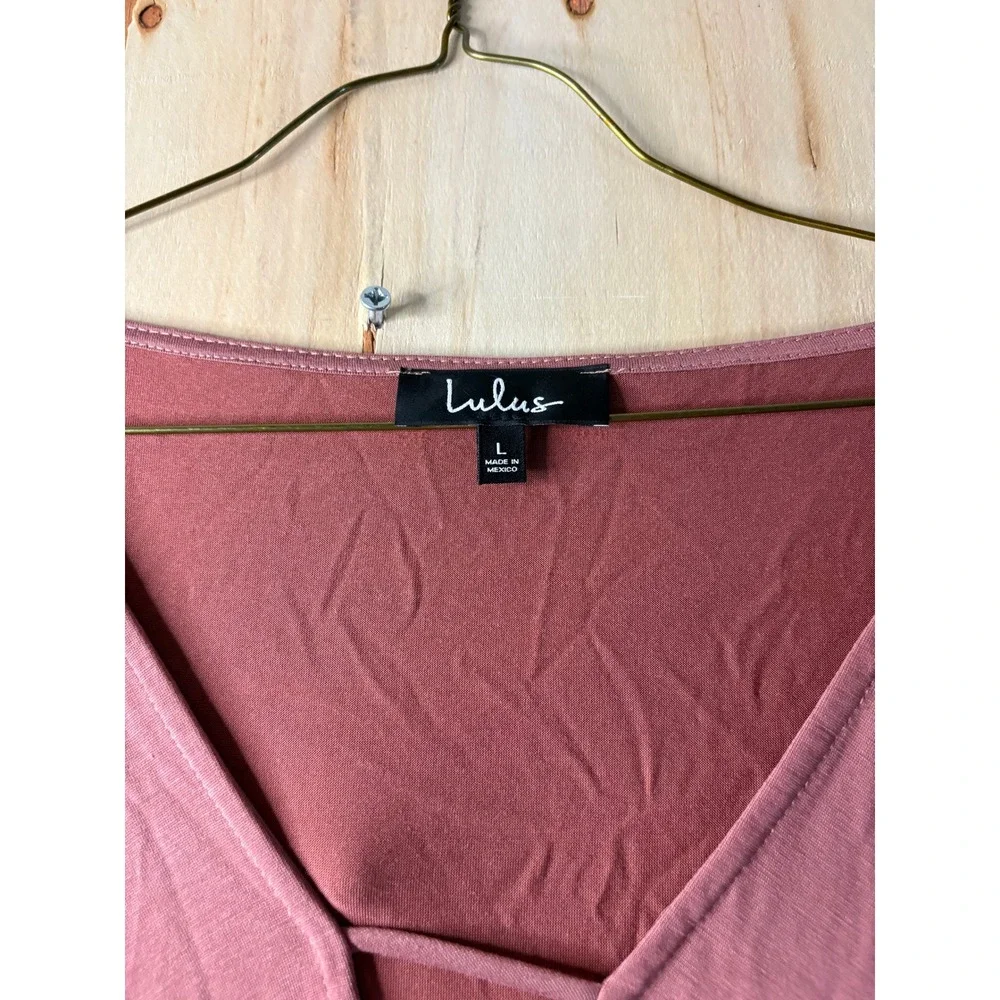 Lulus Womens Dusty Rose Long Sleeve Surplice Elastic Hem Blouse Top Large